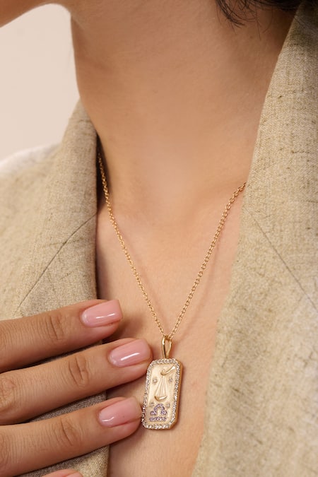 DUSALA Libra Zodiac Carved Pendant Necklace 