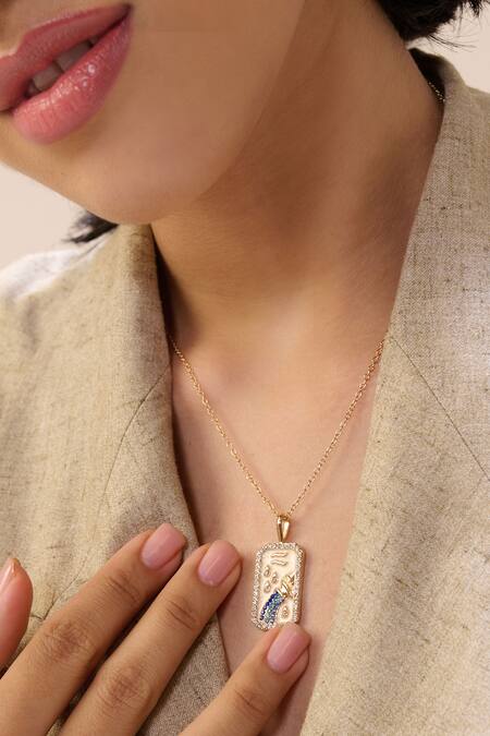 Dusala Gold Plated Aquarius Carved Pendant Necklace Online at Aza Fashions Dusala_Gold Plated Aquarius Carved Pendant Necklace _Online_at_Aza_Fashions