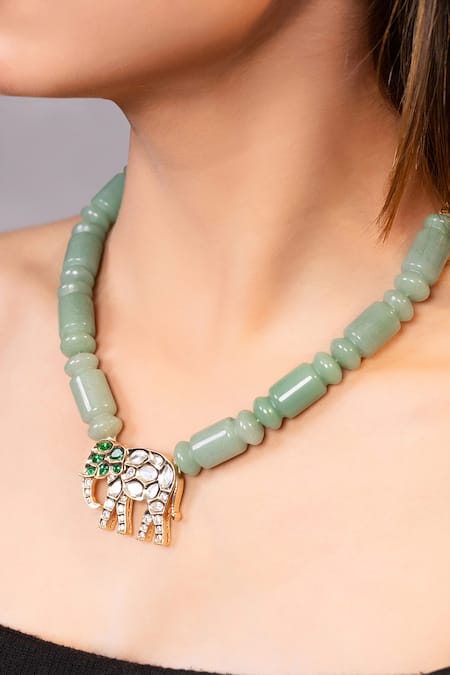 Xago Kundan Elephant Pendant Necklace 