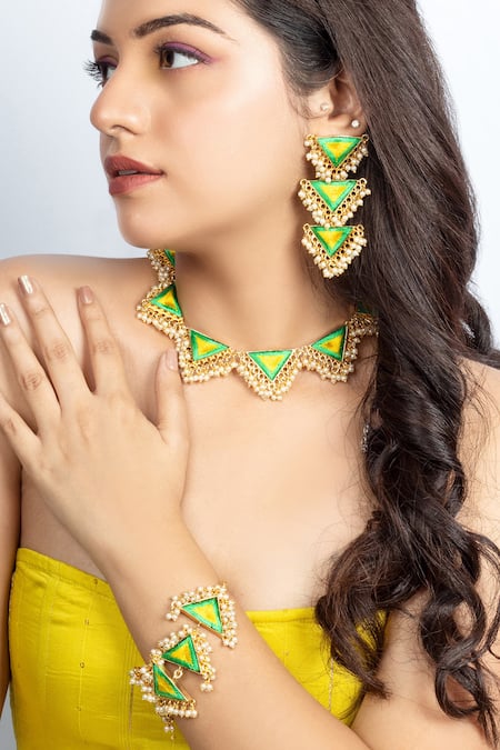 Bauble Bazaar Triangle Thread Embroidered Choker Set 