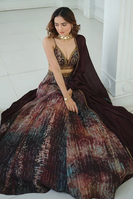 Buy Koswi Maroon Viscose Zari Sweetheart Neck Abstract Floral Lehenga Set Online at Aza Fashions Buy_Koswi_Maroon Viscose Zari Sweetheart Neck Abstract Floral Lehenga Set _Online_at_Aza_Fashions