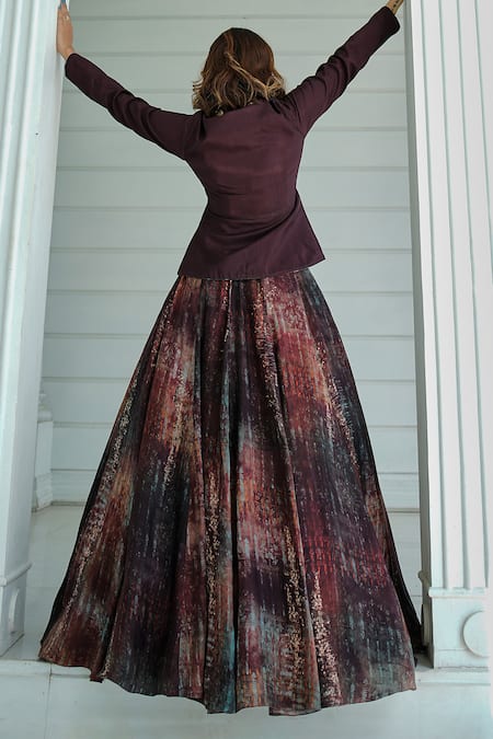 Koswi Abstract Floral Peplum Blouse Lehenga Set 