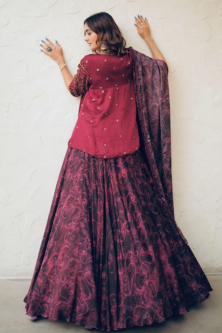 Koswi Abstract Floral Tunic & Lehenga Set 