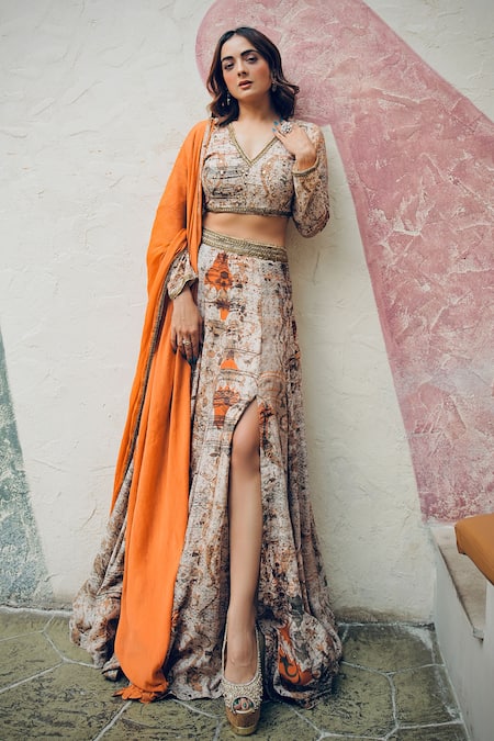 Koswi Abstract Floral Print Lehenga Set 