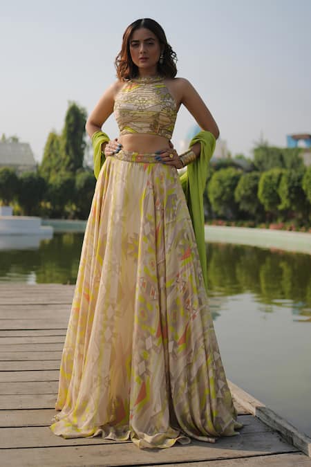 Koswi Geometric Print Lehenga Set 