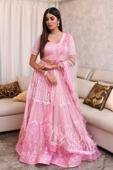 Ronak And Shruti Pink Ombre Embroidered Lehenga Set 