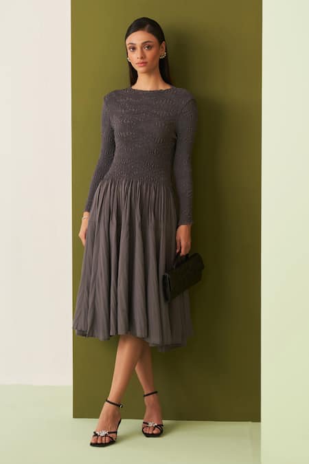 Pleats by Aruni Minsk Crushed Yoke Midi Dress 