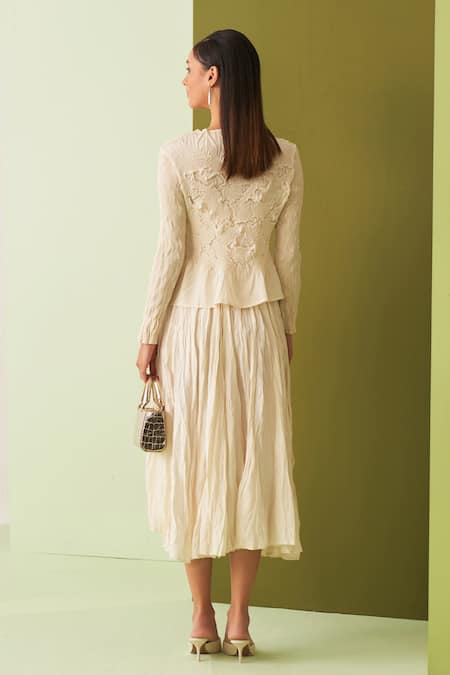 Pleats By Aruni Ivory Textured Top & Skirt Set 
