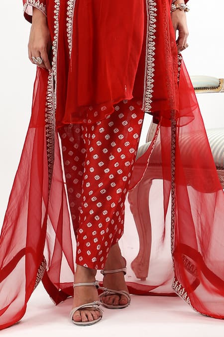 Buy Mehak Talreja Couturre Red Organza Embroidery Split V-neck Dori Sheer Kurta Set Online at Aza Fashions Buy_Mehak Talreja Couturre_Red Organza Embroidery Split V-neck Dori Sheer Kurta Set _Online_at_Aza_Fashions