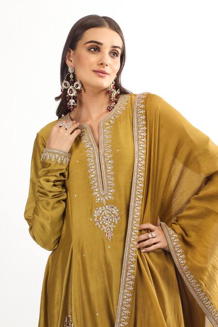 Mehak Talreja Couturre Yellow Chanderi Embroidery, Sequins, Zari Open Neck Dori Anarkali Set Online at Aza Fashions Mehak Talreja Couturre_Yellow Chanderi Embroidery, Sequins, Zari Open Neck Dori Anarkali Set _Online_at_Aza_Fashions
