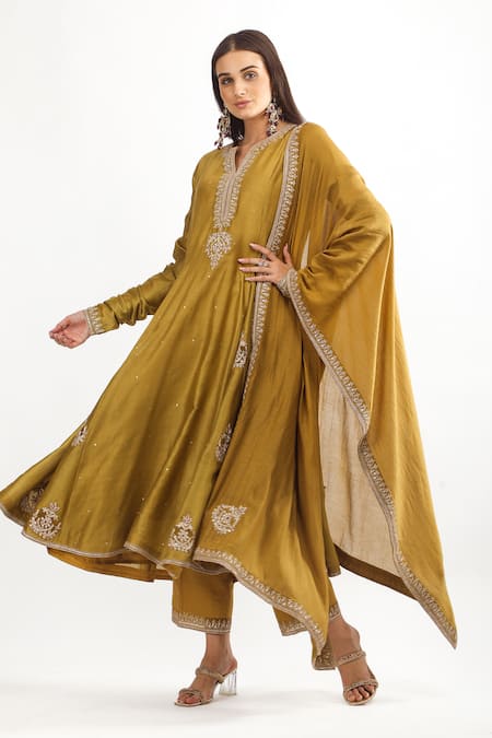 Buy Mehak Talreja Couturre Yellow Chanderi Embroidery, Sequins, Zari Open Neck Dori Anarkali Set Online at Aza Fashions Buy_Mehak Talreja Couturre_Yellow Chanderi Embroidery, Sequins, Zari Open Neck Dori Anarkali Set _Online_at_Aza_Fashions