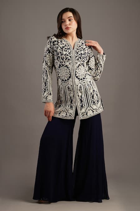 Maisolos Floral Embroidered Jacket & Sharara Set 