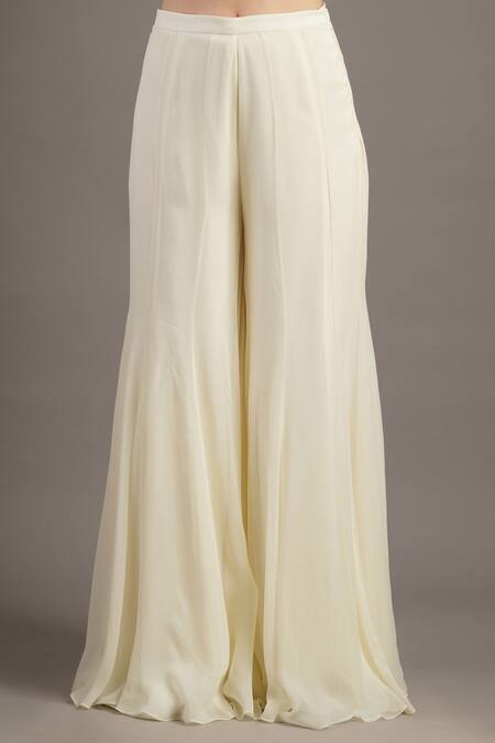 Shop_Maisolos_Ivory Net, Georgette Embroidery Mandarin Collar Bahar Jacket And Sharara Set _Online_at_Aza_Fashions