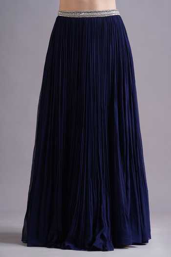 Shop_Maisolos_Blue Georgette Embroidery Scoop Neck Bloom Pleated Lehenga Set _Online_at_Aza_Fashions