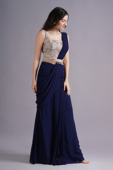 Buy Maisolos Blue Net, Georgette Embroidery, Rhinestones Synodic Wave Pre-draped Saree Set Online at Aza Fashions Buy_Maisolos_Blue Net, Georgette Embroidery, Rhinestones Synodic Wave Pre-draped Saree Set _Online_at_Aza_Fashions