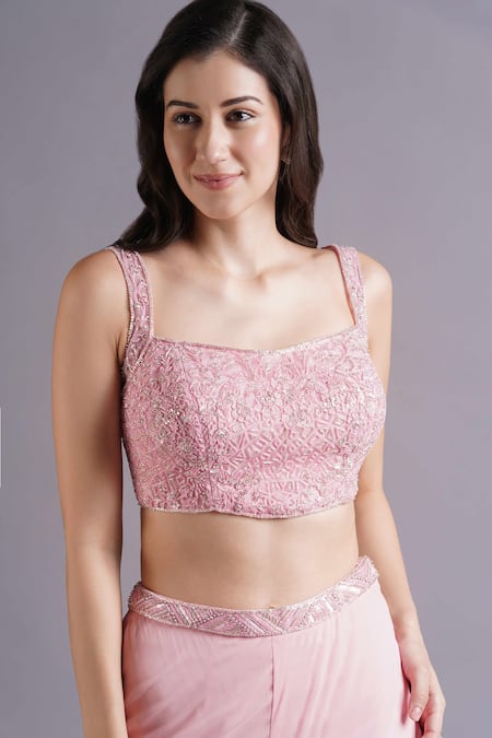 Buy Maisolos Pink Net, Georgette Embroidery Sweetheart Neck Bloom Blouse And Sharara Set Online at Aza Fashions Buy_Maisolos_Pink Net, Georgette Embroidery Sweetheart Neck Bloom Blouse And Sharara Set _Online_at_Aza_Fashions