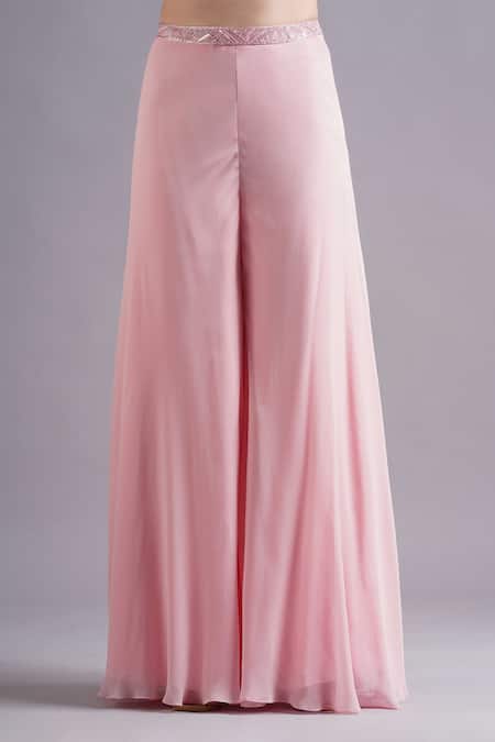 Shop Maisolos Pink Net, Georgette Embroidery Sweetheart Neck Bloom Blouse And Sharara Set Online at Aza Fashions Shop_Maisolos_Pink Net, Georgette Embroidery Sweetheart Neck Bloom Blouse And Sharara Set _Online_at_Aza_Fashions