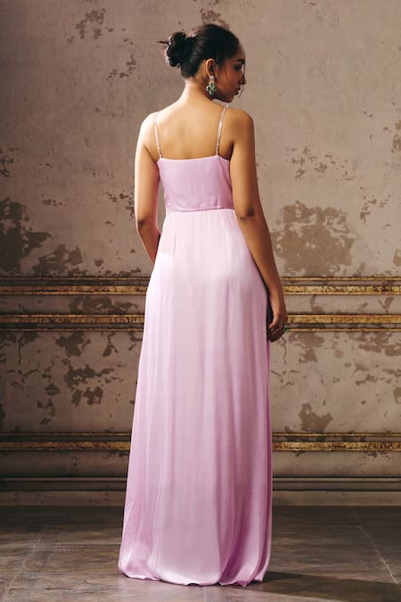 Masumi Mewawalla Lilac Front Twisted Embellished Gown 