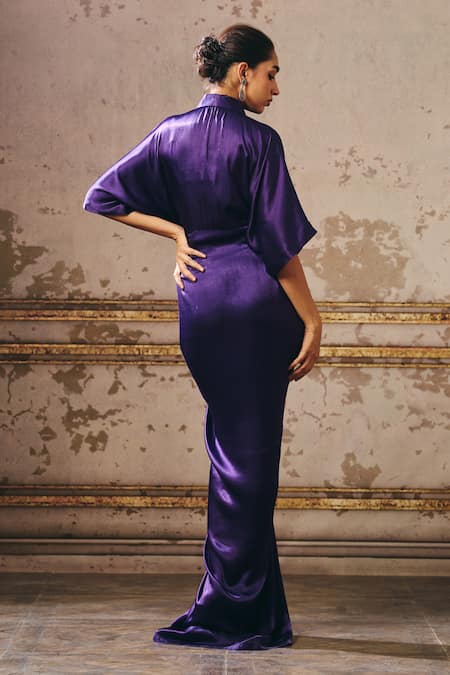 Masumi Mewawalla Purple Butterfly Embellished Shirt Dress 