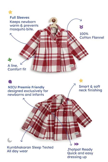 Tiber Taber_Red Cotton Checkered Kimono Top And Pyjama Set _Online_at_Aza_Fashions