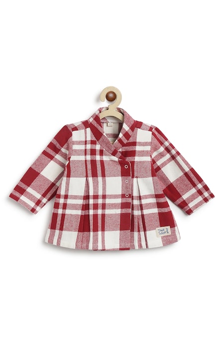 Buy_Tiber Taber_Red Cotton Checkered Kimono Top And Pyjama Set _Online_at_Aza_Fashions