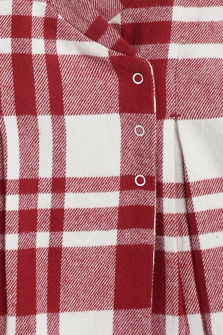 Shop_Tiber Taber_Red Cotton Checkered Kimono Top And Pyjama Set _Online_at_Aza_Fashions