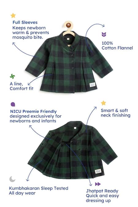 Tiber Taber_Green Cotton Plaid Kimono Top And Pyjama Set _Online_at_Aza_Fashions