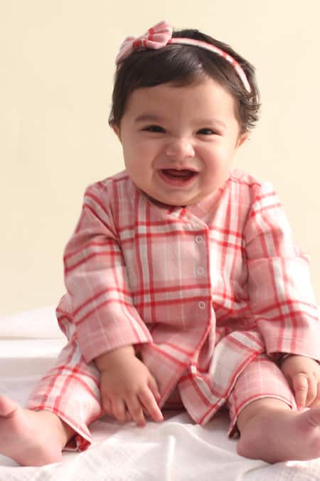 Tiber Taber Pink Plaid Print Kimono Top & Pyjama Set 