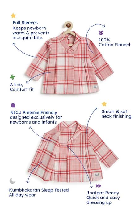 Tiber Taber_Pink Cotton Plaid Print Kimono Top And Pyjama Set _Online_at_Aza_Fashions