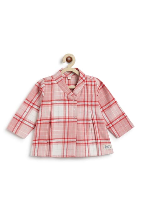 Buy_Tiber Taber_Pink Cotton Plaid Print Kimono Top And Pyjama Set _Online_at_Aza_Fashions