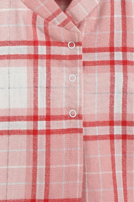 Shop_Tiber Taber_Pink Cotton Plaid Print Kimono Top And Pyjama Set _Online_at_Aza_Fashions