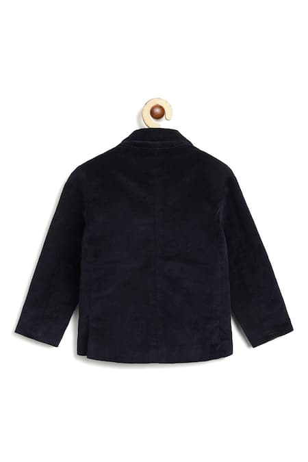 Shop_Tiber Taber_Blue Cotton Navy Geometric Print Blazer And Bow Tie _at_Aza_Fashions