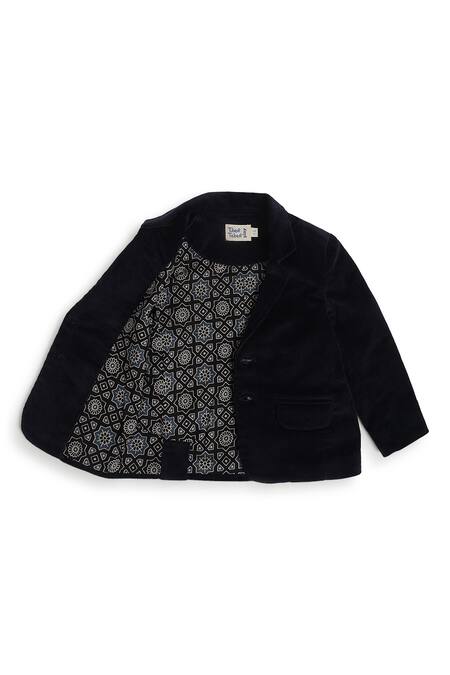 Buy_Tiber Taber_Blue Cotton Navy Geometric Print Blazer And Bow Tie _Online_at_Aza_Fashions