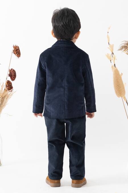 Shop Tiber Taber Navy Cotton Blue Geometric Print Blazer Set at Aza Fashions Shop_Tiber Taber_Navy Cotton Blue Geometric Print Blazer Set_at_Aza_Fashions