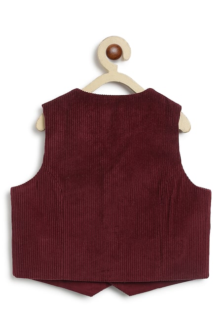 Shop Tiber Taber White Cotton Maroon Pleated Waistcoat Set With Shirt at Aza Fashions Shop_Tiber Taber_White Cotton Maroon Pleated Waistcoat Set With Shirt _at_Aza_Fashions