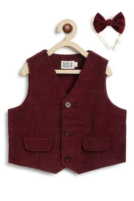Buy Tiber Taber White Cotton Maroon Pleated Waistcoat Set With Shirt Buy_Tiber Taber_White Cotton Maroon Pleated Waistcoat Set With Shirt
