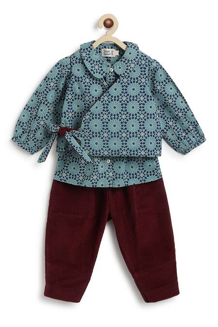 Buy_Tiber Taber_Maroon Cotton Geometric Print Reversible Jacket Set_Online_at_Aza_Fashions