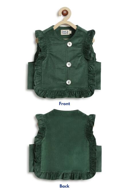 Buy Tiber Taber Green Cotton Ruffles Geometric Print Jacket Pant Set Online at Aza Fashions Buy_Tiber Taber_Green Cotton Ruffles Geometric Print Jacket Pant Set_Online_at_Aza_Fashions