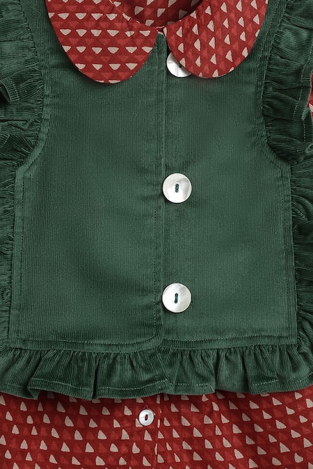 Buy Tiber Taber Green Cotton Ruffles Geometric Print Jacket Pant Set Buy_Tiber Taber_Green Cotton Ruffles Geometric Print Jacket Pant Set