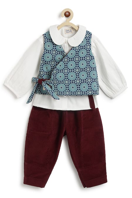 Tiber Taber White Cotton Geometric Print Reversible Jacket Set Online at Aza Fashions Tiber Taber_White Cotton Geometric Print Reversible Jacket Set _Online_at_Aza_Fashions