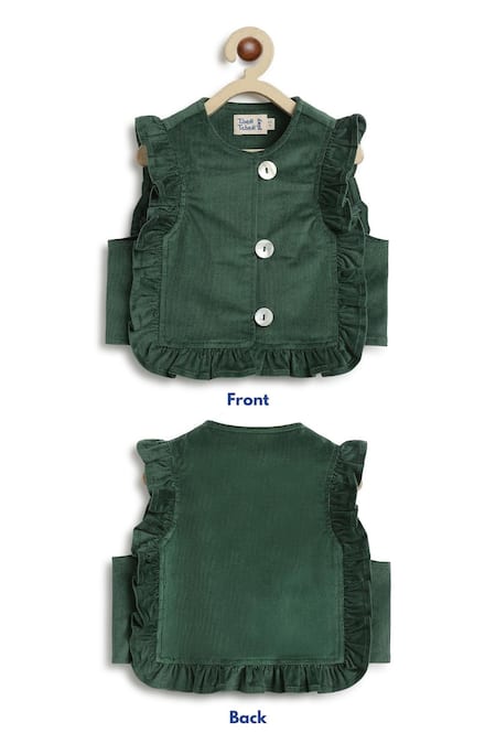 Buy Tiber Taber Green Cotton Frill Pleated Jacket Pant Set Online at Aza Fashions Buy_Tiber Taber_Green Cotton Frill Pleated Jacket Pant Set _Online_at_Aza_Fashions