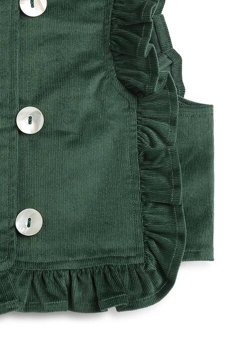 Buy Tiber Taber Green Cotton Frill Pleated Jacket Pant Set Buy_Tiber Taber_Green Cotton Frill Pleated Jacket Pant Set