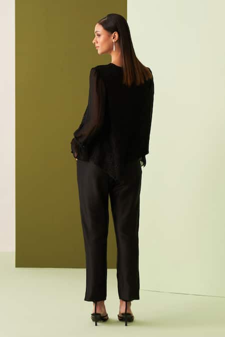 Pleats By Aruni Black Scale Textured Asymmetric Top 