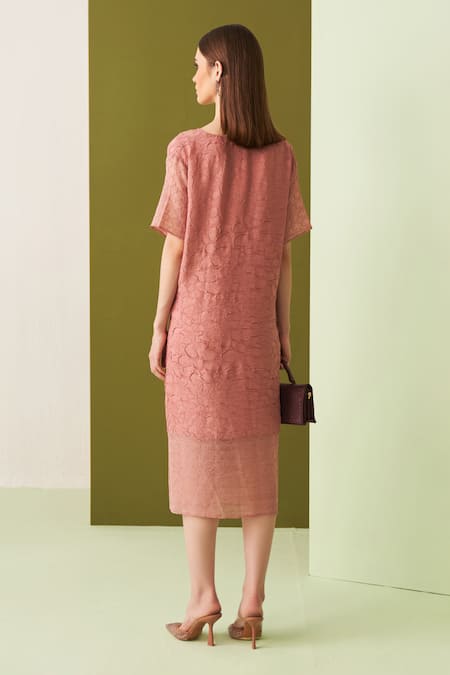 Pleats By Aruni Flower Textured Midi Dress 