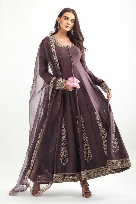 Buy Mehak Talreja Couturre Purple Chanderi, Organza Diamonds Round Neck Dori Embroidered Anarkali Set Online at Aza Fashions Buy_Mehak Talreja Couturre_Purple Chanderi, Organza Diamonds Round Neck Dori Embroidered Anarkali Set _Online_at_Aza_Fashions