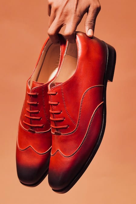 Buy_Dmodot_Red Blake Stitch Oxfords _Online_at_Aza_Fashions