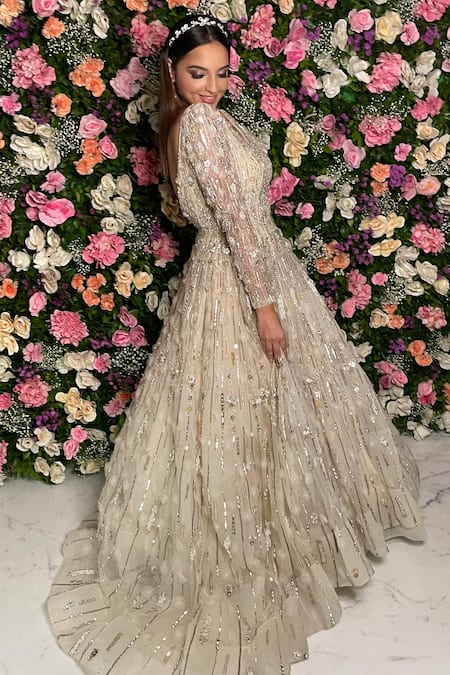 Ronak And Shruti Ivory Crystal Embroidered Ball Gown 