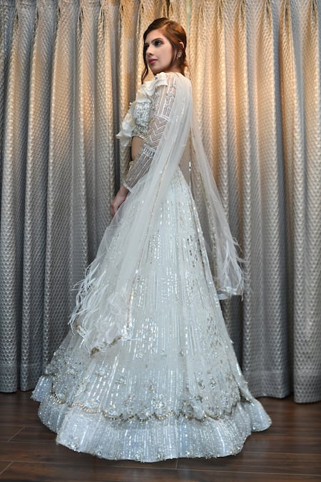 Ronak And Shruti Ivory Crystal Embroidered Lehenga Set 