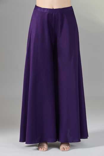 Prisho_Purple Silk Pearls, Embroidery V-neck Floral Cape And Pant Set _at_Aza_Fashions