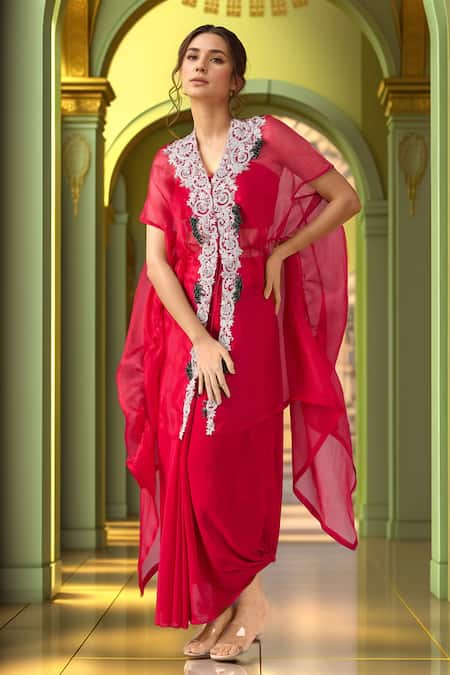 Prisho Dori Embroidered Cape & Draped Skirt Set 